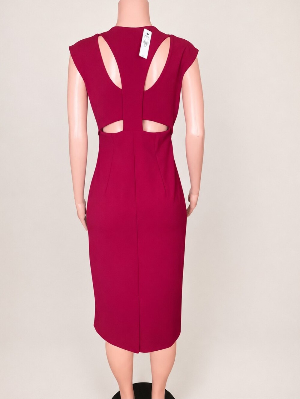 NWT Express V-Neck Cap Sleeve Back Cutout Midi Sheath Red Dress M